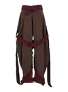 Attico Brown Pants With Side Zip Pockets And All-over Applied Bands In Cotton Blend Woman
