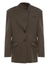 Attico The  Oversized Brown Jacket With Korean Collar In Black