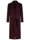 Attico The  Belted Wool-blend Coat In Burgundy