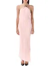 Attico Long Dress With Asymmetric Hem And Metal Detail In Pink