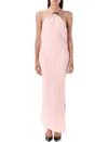 Attico Long Dress With Asymmetric Hem And Metal Detail In Pink