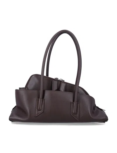 Attico The  Calf Leather Asymmetric La Passeggiata Tote Bag In Brown