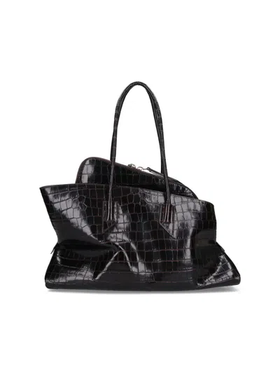Attico The  Calf Leather Shoulder Bag With Suede Lining And Interior Pocket In Brown