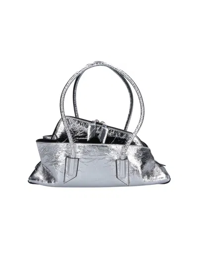 Attico The  Calf Leather Shoulder Bag With Suede Lining And Interior Pocket In Silver