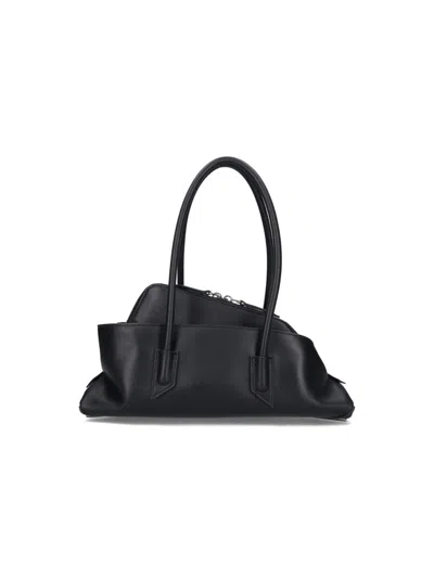Attico The  Calf Leather Shoulder Bag With Suede Lining In Black