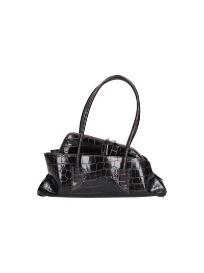 Attico The  Calf Leather Shoulder Bag With Suede Lining In Brown