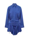 Attico Tartan Candice Pleated Satin Mini Shirt Dress In Blue Polyester In Blue