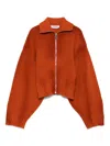 Attico Zip-front Ribbed Cardigan In Brown