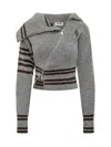 Attico Womens Asymmetric High-neck Knitted Cardigan Melange Grey In Multi