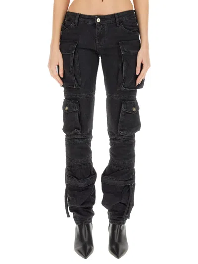Attico Essie Low-rise Straight-leg Cargo Jeans In Black