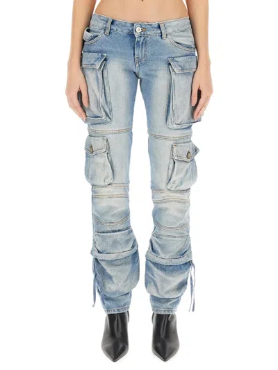 Attico Essie Denim Cargo Pants In Blue