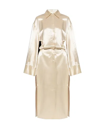 Attico The  Charla Drop Shoulder Satin Shirt Dress In Nude