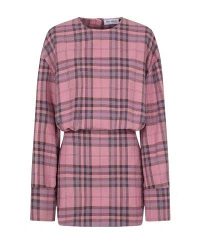 Attico The  Checked Shift Mini Dress In Pink