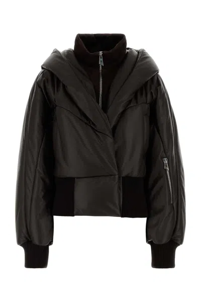 Attico The  Chocolate Leather Bomber Jacket With Satin-feel Lining In Brown