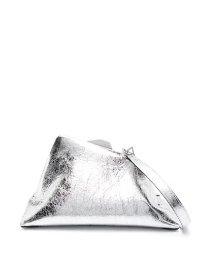 Attico Day Off Metallic Leather Clutch Bag In Grey