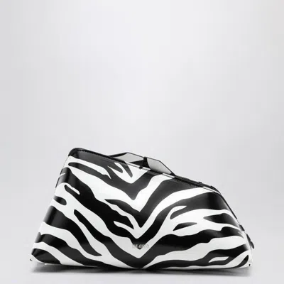 Attico Black And White Zebra Print Calfskin Clutch With Zip In Multi