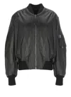 Attico Oversized Leather Bomber Jacket With Ribbed Details In Black