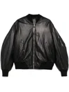 Attico Black Leather Bomber Jacket In Black