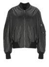 Attico Oversized Leather Bomber Jacket With Ribbed Details In Black
