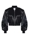 Attico Stylish Cropped Bomber Jacket With Long Sleeves In Black