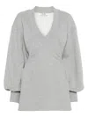 Attico Grey Mini Dress With V Neck And Logo Lettering On The Front In Black