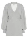 Attico Grey Mini Dress With V Neck And Logo Lettering On The Front In Gray