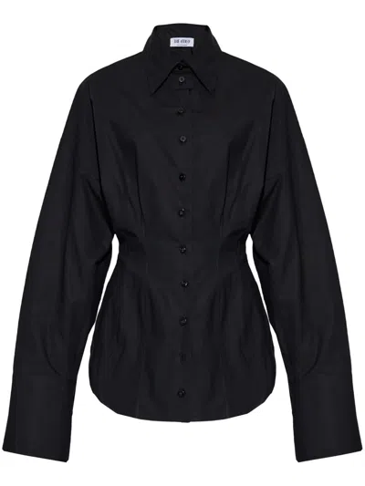 Attico Curved Hem Tight Waist Shirt In Black