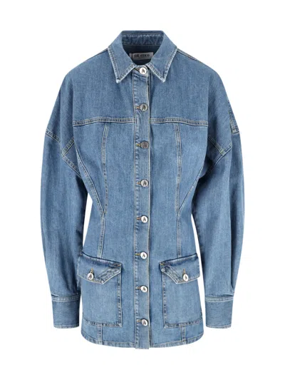 Attico The  Cotton Stretch Denim Dress In Blue