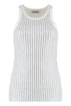Attico White Tank Top With Multicolor Rhinestone In Jersey Woman