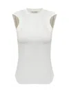 Attico Crew Neck Cotton Top With Ribbed Trimmings In White