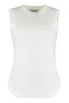 Attico White Sleeveless Crewneck Top With Tonal Logo Embroidery On The Front In Cotton Woman In White