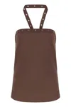 Attico Knit Halterneck Top With Studded Tie Detail In Brown