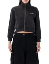 Attico Cropped Zip Fleece Ribbed Finish In Black
