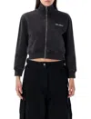 Attico Cropped Zip Fleece Ribbed Finish In Black