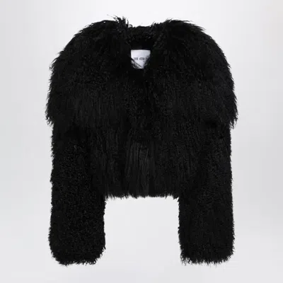 Attico The  Cropped Bomber Jacket In Black Curly Shearling