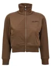 Attico Cropped Brown Sweatshirt With Embossed Logo In Brown