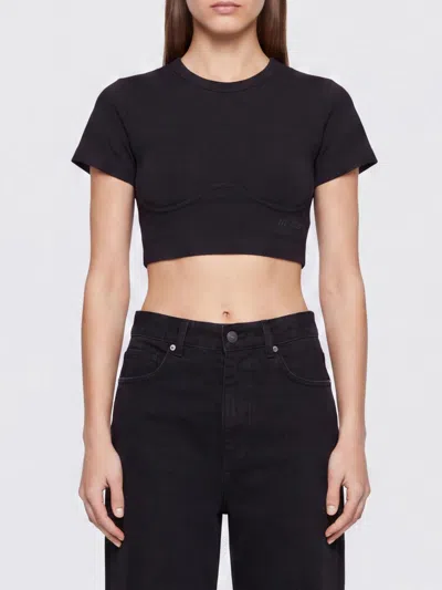 Attico The  Cropped Corset-style Cotton T-shirt With Embroidered Logo In Black