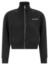 Attico Cropped Zip Fleece Ribbed Finish In Black