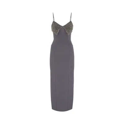 Pre-owned Attico The  Crystal Detail Midi Dress 'grey' | Women's Size 44
