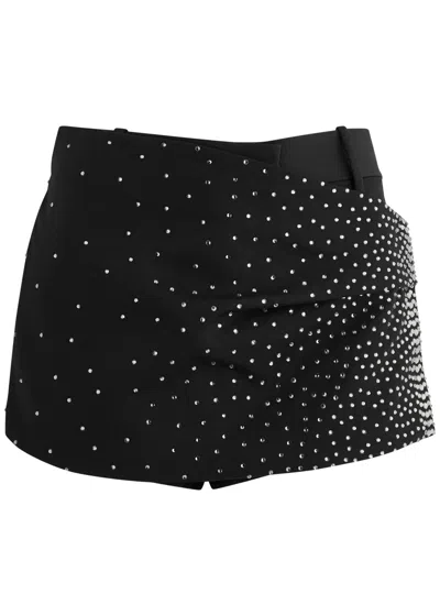 Attico The  Crystal-embellished Wool Skort In Black
