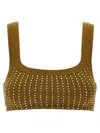 Attico Crystal Square Neckline Sleeveless Cropped Top In Green