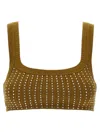 Attico Crystal Square Neckline Sleeveless Cropped Top In Green