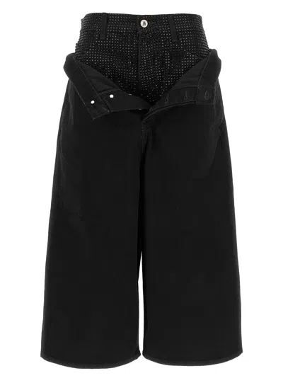 Attico The  Crystal-embellished Double-waist Jeans In Black