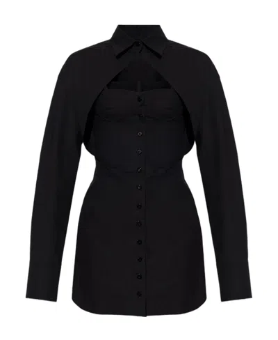 Attico The  Cut-out Buttoned Bustier Shirt Dress In Black