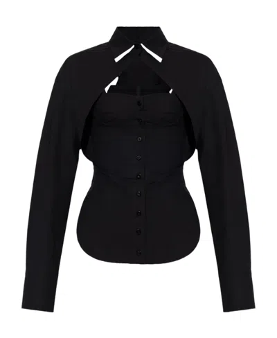 Attico The  Cut-out Corset-style Long Sleeved Shirt In Black