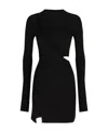 Attico Black Stretch Viscose Mini Dress With Oblique Cuts And Embroidered Label In Black