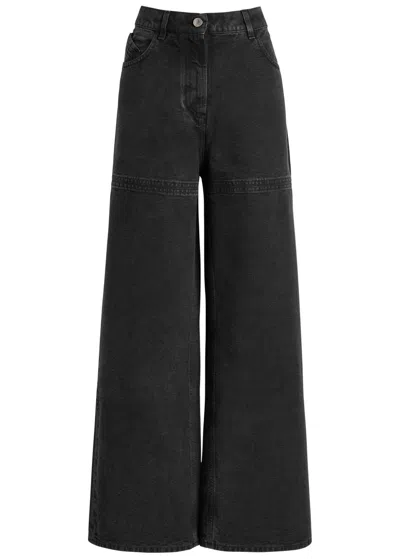 Attico The  Cut-out Wide-leg Jeans In Black