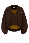 Attico Brown Cropped Sweatshirt With V Neck And Logo Lettering On The Front In Cotton Woman In Brown