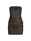 Attico Brown Off-shoulder Sleeveless Mini Dress With Rear Zip Closure In Leather Woman In Multi