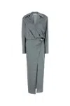 Attico Satin Dress Metallic Accent In Gray